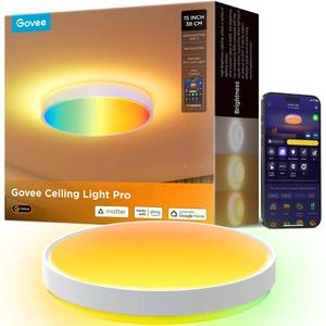 lot 1019 image: Govee Smart Ceiling Light 4300LM, RGBIC LED Ceiling Light Fixture Works with Matter, Flush Mount Light Fixture, DIY Colors, 2700K-6500K Dimmable for Bedroom, Living Room, 15 Inch, 1 Pack - Retail $130