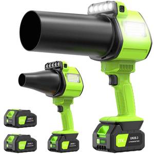 lot 1026 image: OGERY Brushless Leaf Blower Cordless with Lights, Powerful Electric Leaf Blowers with 2 x 3.0Ah Batteries & Fast Charging, 700CFM 900G Wind Pressure Handheld Blower for Lawn Care Yard Garden, Green - Retail $70