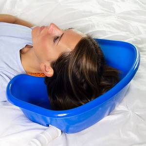 lot 1029 image: DMI Portable Shampoo Bowl for Bedside and Hair Washing, Hair Cuts and Coloring for the Elderly, Disabled, Bedridden and Handicapped, Blue - Retail $29