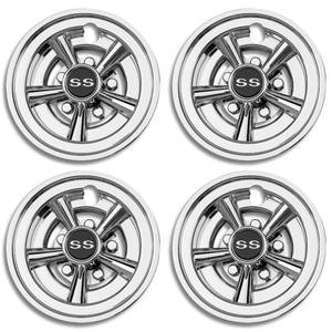 lot 1032 image: 8 inch Golf Cart Hub Caps (Set of 4) - Rust-Proof SS Chrome Wheel Covers, Snap-On Design for Yamaha, EZ-GO, Club Car  Universal Fit & Weather-Resistant Accessories (Chrome - Silver) - Retail $36