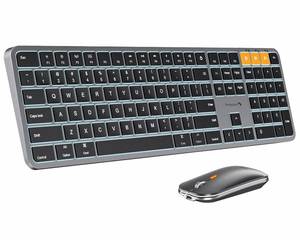 lot 1062 image: ProtoArc Backlit Bluetooth Keyboard and Mouse for Mac, KM100-A Full Size Wireless Keyboard Mouse for Mac, Multi-Device Rechargeable for MacBook ProAir, iPhone, iPad, Space Gray - Retail $36