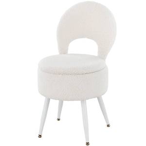 lot 1072 image: ZYKZYK Vanity Stool with Storage and Backrest, Folding Back & Velvet Seat, Footrest, Round Ottoman with Sherpa, Vanity Chair with Storage, Ideal for Bedroom, Living Room, and Makeup Stations - Retail $47