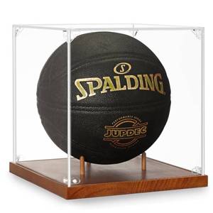lot 1079 image: JupDec Basketball Display Case Acrylic Clear 10 Full Size with Solid Wood Base, UV Protected Soccer Display Stand Box for Autographed Standard NBA WNBA Ball Memorabilia Keepsake Ideal Gift Athlete - Retail $43