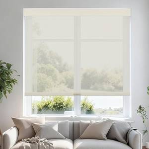 lot 1088 image: Persilux Free-Stop Cordless Roller Shades for Windows Light Filtering Shades, 5% Openness Solar Screen Semi Sheer Roller Blinds UV Protection for Office and Home. Easy to Install 35 W x 72 H, Beige - Retail $65