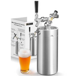 lot 1089 image: MRbrew 128oz Mini Keg Growler Portable Draft Beer Dispenser System Pressurized Stainless Steel Beer Growler Tap System Home Mini Kegerator, with Professional Beer Tap and CO2 Regulator to Keep Fresh - Retail $79