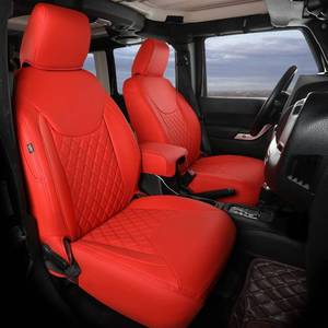 lot 1095 image: GIANT PANDA Jeep Wrangler 4 Door JK 2013-2017 Full Set Car Seat Covers for Sahara Sport Rubicon Unlimited Willys Wheeler Altitude, Customized Faux Leather - (Red) - Retail $240