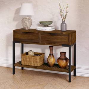 lot 1096 image: Bme Millie Farmhouse Solid Wood Console Table with 2 Drawers & Storage Shelves, 43 Boho Sofa Table for Entryway, Hallway, Living Room, Rustic Chestnut - Retail $96