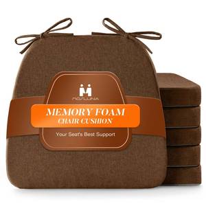 lot 1163 image: Mosluna Chair Cushions for Dining Chairs Set of 6, 2 Thick Chair Pads with Non-Slip Bottom, Kitchen Seat Cushions with Removable Cover, 16 x 17 inch, Brown - Retail $80