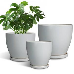 lot 1181 image: EPFamily Ceramic Plant Pots - 1086 Inch Modern Round Planters for Indoor Outdoor, Flower Pots with Drainage Holes and Plant Saucers, House Office Decor, Gardening Gifts, Set of 3, Blue Grey - Retail $60