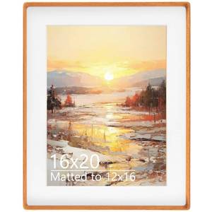lot 1207 image: Husteria 16x20 Picture Frame in Natural Teak Wood, Solid Wooden Photo Frames Matted to 12x16, Gallery Poster Frames for Wall Mount - Retail $57