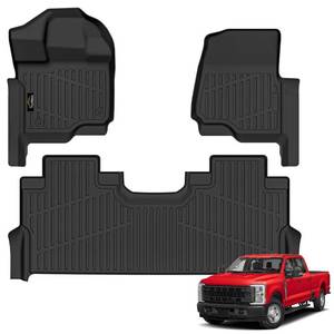 lot 1210 image: Floor Mats for 2017-2026 Ford F250F350F450 Super Duty Crew Cab with Rear Under Seat Storage All Weather TPE Floor Liners Custom Fit for F-250F-350F-450 1st & 2nd Row Anti-Slip Full Set Car Mats - Retail $76