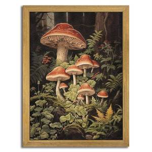 lot 1214 image: SAMHOU Framed Vintage Kitchen Wall Art, Rustic Woodland Mushroom Wall Decor, 3D Textured Hand Drawn Sandstone Print Painting, for Living Room Bedroom Kitchen 16x24 Inch - Retail $30