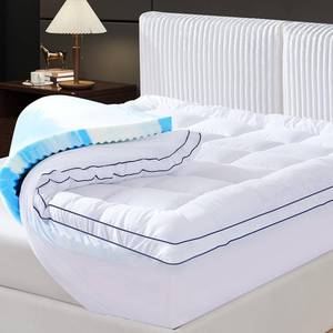 lot 1221 image: Vipfree Twin XL Dual Layer 4 Inch Memory Foam Mattress Topper, Relax Body, Relieve Pain and Aid Sleep - 2 Inch Fluffy Pillow Top Twin XL Mattress Topper and 2 Inch Cooling Gel Memory Foam, 2X Support - Retail $81