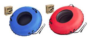 lot 1223 image: ZEALFEEL Snow Tube, 45 Rubber Snow Tube with Commercial Grade Canvas Cover for Kids & Adults, Inflatable Heavy Duty Snow Sled Thickened Hard Bottom with Tow Strap, Sleds Winter Gifts - Retail $160