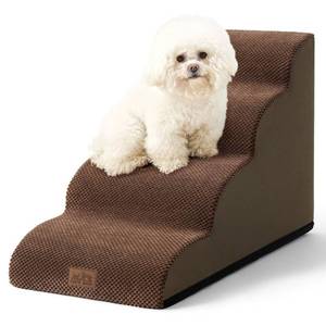 lot 1228 image: COZY KISS Dog Stairs for Small Dogs 19.7 H, Curved Dog Step for Puppy, Older or Cat, Medium Pet Ramp for Sofa, Couch or Bed, Ladder with High Density Foam, 4 Step, 15.7x28.3x19.7 inch, Brown - Retail $52