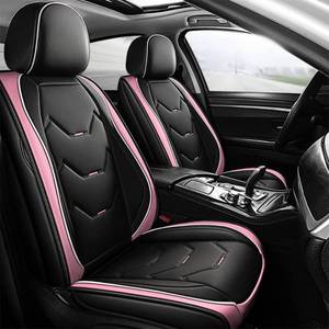lot 1230 image: otoez Car Seat Covers Full Set, 5 Seat Pink Leather Seat Cover for Car, Waterproof Automotive Front and Back Seat Protectors for Most Sedens Trucks SUVs, Black & Pink - Retail $86