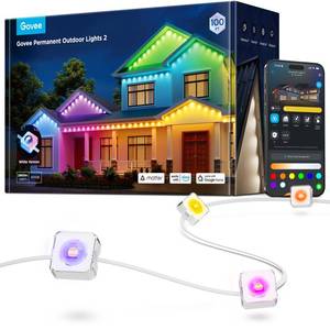 lot 1234 image: Govee Permanent Outdoor Lights 2, 100ft RGBIC Outdoor Lights with 16 Million Colors and 100 Scene Modes, IP67 Waterproof, Holiday & Party Decorations, Works with Alexa, Google Assistant, White - Retail $330