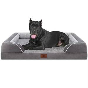 lot 1238 image: Comfort Expression Orthopedic Dog Bed for Extra Large Dogs 53x42 Inch, Waterproof Supportive Egg Crate Foam XXL Pet Bed with Removable Bolsters, Dog Couch with Washable Cover & Non-Slip Bottom, Grey - Retail $110