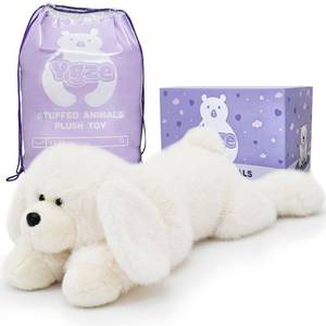 lot 1243 image: YGZE Weighted Dog Stuffed Animal Realistic Weighted Puppy Plush 24 Inch, 4 lbs Lifelike Plush Dog Laying Stuffed Animal Gift for Kids & Adults - Retail $40