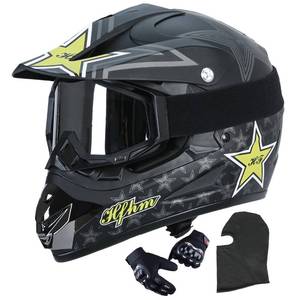 lot 1252 image: Motocross Dirt Bike Helmet with Goggle, Gloves & Mask,ATV,Motorcycle Adult Helmet Off-Road Black for Unisex-Adult,DOTFMVSS 218 Approved (Medium) - Retail $70
