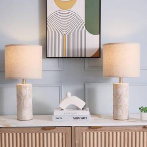 lot 1255 image: DGGDOME 20.75 White Ceramic Lamps Set of 2 with Floral Design, Farmhouse White Table Lamp for Living Room, Bedroom, Beige Lamps for Nightstands Set of 2 - Retail $47