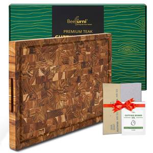 lot 1257 image: BEEFURNI Teak Wood End Grain Cutting Board (XL, 24x17x1.5), Extra Large Wooden Cutting Boards for Kitchen, Serving & Charcuterie Boards, Premium Wood Cutting Board, Christmas Gifts, 1-Year Warranty - Retail $106