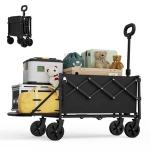 lot 1271 image: Canpsky Small Collapsible Wagon with Tailgate, Ultra-Compact & Folding Wagon with 350lbs Capacity, Lightweight Portable Utility Wagon Cart for Shopping Camping Sports Garden (Black) - Retail $47