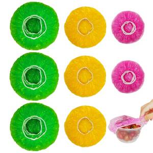 lot 35183 image: 60 Pcs Bowl Covers Reusable, 3 Sizes Plastic Food Covers, Elastic Film Fits Most Plates and Dishes, Proofing Cover for Kitchen Picnic Outdoors, Alternative to Foil and Plastic Wrap - Retail $8
