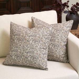 lot 35198 image: Floral Throw Pillow Covers 20x20 Set of 2 Vintage Block Print Pillow Covers Decorative Pillow Covers Couch Pillows for Living Room Farmhouse Accent Sofa Pillows, YellowSand - Retail $30