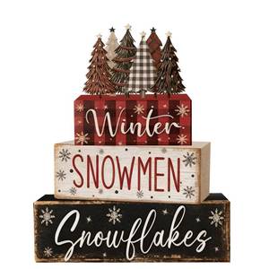 lot 35201 image: 4 Pcs Christmas Decorations Indoor - Wooden Christmas Tree Table Decoration for Home - Holiday Centerpiece For Table - Winter Tiered Tray Decor Rustic Farmhouse Xmas Gift for Home Kitchen Mantel - Retail $12
