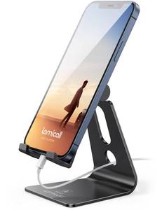 lot 35205 image: Adjustable Cell Phone Stand, Desk Phone Holder, Cradle, Dock, Compatible with iPhone 17 16 15 14 Air Plus Pro Pro Max 13 12 X XS, 4-8 Phones, Office Accessories Gifts, All Smartphone, Black - Retail $10