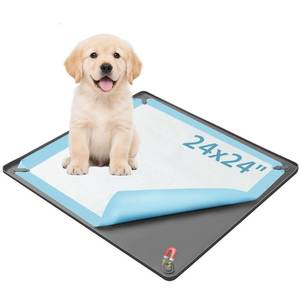 lot 35208 image: Pee Pad Holder for Dogs, 24 x 24 Non-Slip Silicone Puppy Pee Tray Mat with 4 Magnetic Clips, Reusable, No Spill Raised Lip High Edge, Leak-Proof Puppy Toilet Training Pad for Indoor Floor Protection - Retail $21