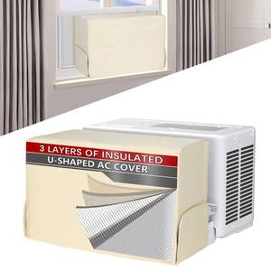 lot 35216 image: Air Conditioner covers for inside 20W x 14H x 6D Compatible with Midea Window Air Conditioner 800010000120000 BTU, 3 Layers Insulation AC Cover Compatible with Midea U shaped AC Unit, Beige - Retail $27