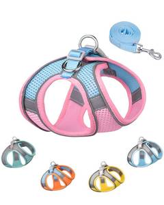 lot 35226 image: Soft Mesh Dog Harness and Leash Set for Small Medium Dogs, Step in Adjustable with Padded Vest (S, Pink)