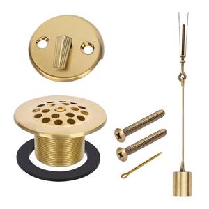 lot 35227 image: Trip Lever Overflow Faceplate Tub Drain Trim Kit with Linkage Conversion Kit Assembly Universal Fine Coarse Thread Replacement Brushed Gold - Retail $24