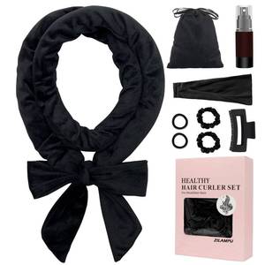 lot 35231 image: No Heat Curling Rod Headband, Overnight Velour Hair Curls Roller Wrap for Women with Long Hair - Black(missing pieces) - Retail $8