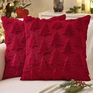lot 35263 image: Christmas Throw Pillow Covers Burgundy Red Christmas Decorations Set of 2 Xmas Tree 20x20 Pillow Covers Soft Plush Faux Wool Pillowcases Holiday Festivals Winter Home Decor Sofa Couch Bed Porch - Retail $27