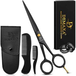 lot 35269 image: 5 Professional Beard Scissors for men Mustache Scissors with 1 Mustache Comb, 1 Beard Comb & Soft Pouch Perfect Beard shears mustache kit for All Facial Hair Moustache Grooming kit for Men (missing 1 ring) - Retail $9