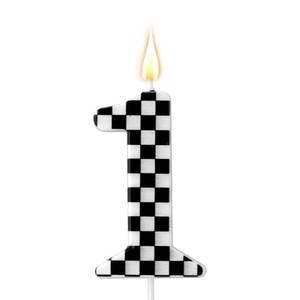 lot 35275 image: Racing Cars Themed Birthday Candle, Checkered Flag Number Candles Black and White Candles Happy Birthday Cake Topper Party Decorations for Boys Racing Cars Themed Party Supplies (Number 1) - Retail $6
