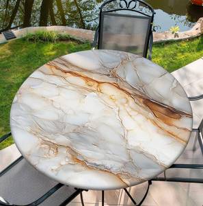 lot 35295 image: 52 Inch Marble Round Tablecloth Elastic Tablecloths Fitted Indoor Outdoor Round Table Cover Washable Reusable Table Cover for Kitchen Picnic Party - Retail $27