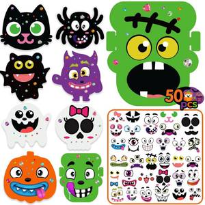 lot 35299 image: NC Halloween Craft Kits for Kids 32PCS Halloween Foam Crafts Pumpkin Crafts for Kids Self Adhesive Halloween Party Decorations - Retail $10