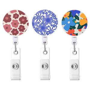 lot 35305 image: Badge Reel Retractable Cute ID Card Badge Holder with Sturdy Alligator Clip Name Nurse Decorative Badge Reel Clip on Card Holders (3 Pack Cute Retro Floral) - Retail $8