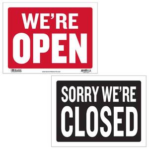 lot 35310 image: Open & Closed Sign 12x16, Double Sides Plastic Vinyl Signs, Business Store Office Restaurants Bars Shops, Waterproof Indoor Signage, 1-Pack - Retail $5