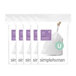 lot 35314 image: simplehuman Code U 100 Count, Dispenser Pack Custom Fit Liners, Drawstring Trash Bags, 55 Liter  14.5 Gallon, White - Retail $37