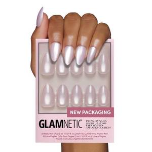lot 35318 image: Press On Nails - Selenite  Soft White Sparkle Short Almond Fake Nails with a Glossy Finish, Salon Quality  15 Sizes - 30 Nail Kit with Glue - Retail $18