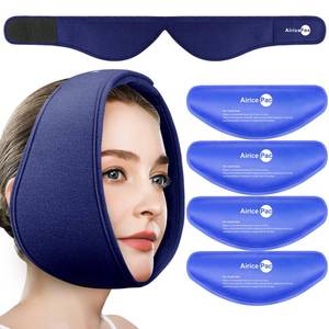lot 35323 image: Wisdom Teeth Ice Pack Head Wrap, Face Ice Pack for Jaw Oral Surgery Pain Relief for TMJ, Teeth Removed, 4 Cold Therapy Gel Packs Reusable, Blue - Retail $8