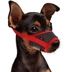 lot 35338 image: WLLHYF Soft Nylon Muzzle - Breathable Mesh Fabric, Anti Barking, Comfortable & Adjustable for Small Dogs (Red) - Retail $7