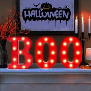lot 35348 image: Halloween Decorations, BOO Light Up Sign, LED Marquee Light Up Letters, Halloween Decor Indoor for Kitchen, Bedroom, Party, Tabletop - Retail $10
