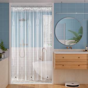 lot 35356 image: Shower Curtain Liner 60x72, Clear Plastic Shower Liner Lightweight PEVA Waterproof Shower Curtains for Bathroom with Magnets and Rustproof Grommet Holes - Retail $7