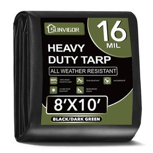 Tarp Waterproof 8x10Ft, Extra Thick 16 Mil Heavy Duty Tarp Cover, Tear & Fade Resistant, Outdoor Tarps with Brass Grommets and Reinforced Edges for Roof, Camping, Patio, Boat. - Retail: $30